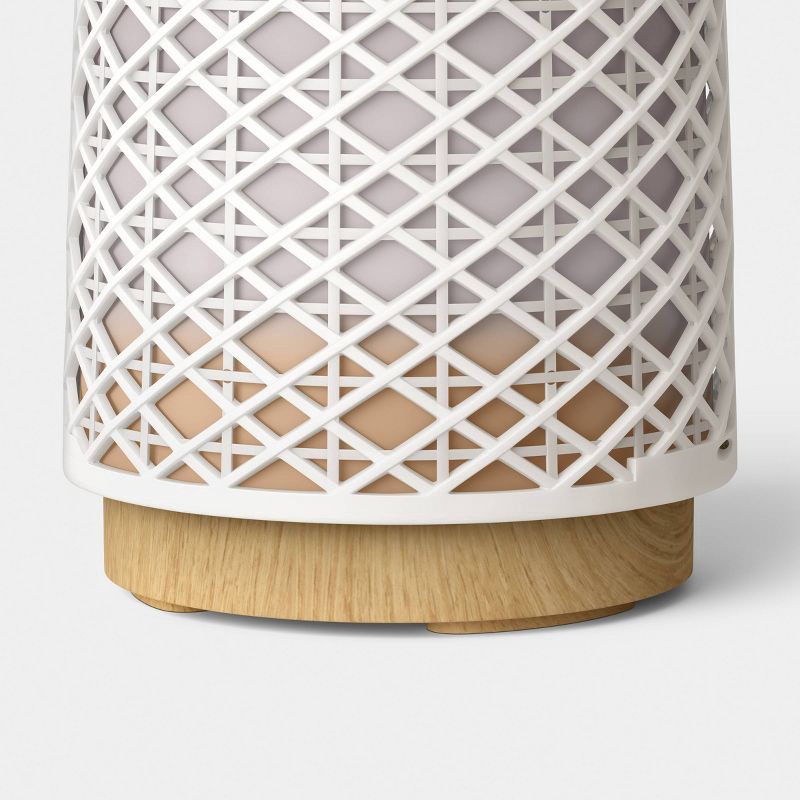 slide 4 of 5, Rattan Battery/Solar LED Outdoor Small Lantern Heathered White - Threshold™, 1 ct