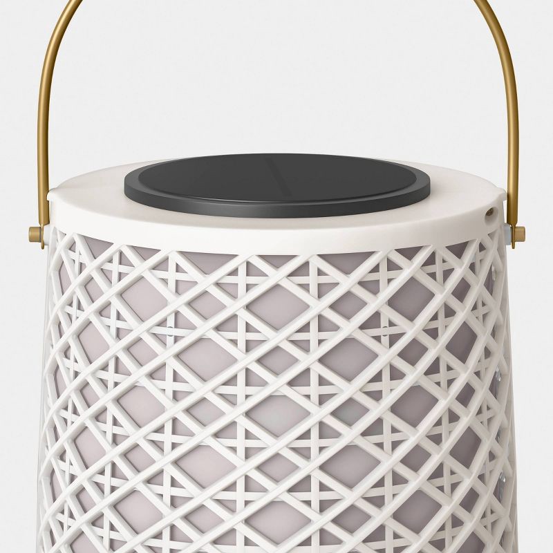 slide 5 of 5, Rattan Battery/Solar LED Outdoor Small Lantern Heathered White - Threshold™, 1 ct