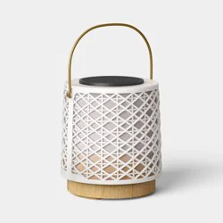 Rattan Battery/Solar LED Outdoor Small Lantern Heathered White - Threshold™