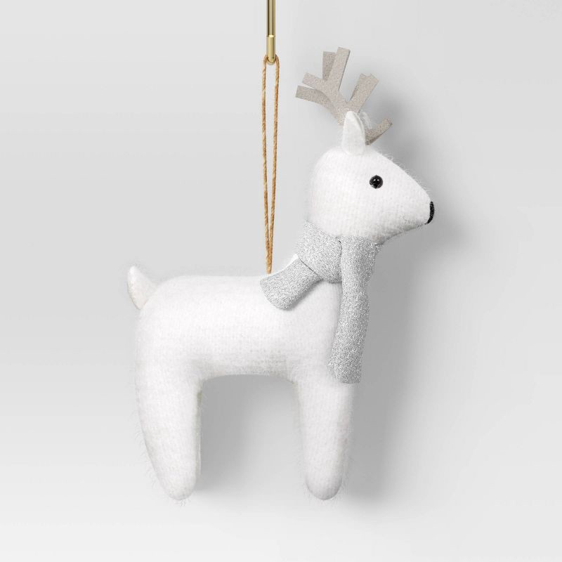 slide 1 of 3, Christmas Fabric Deer Ornament White - Wondershop™, 1 ct