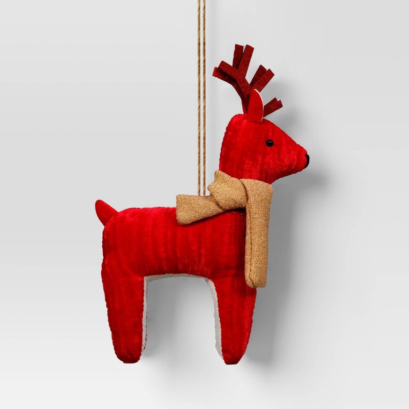 slide 1 of 3, Christmas Fabric Deer Ornament Red - Wondershop™, 1 ct