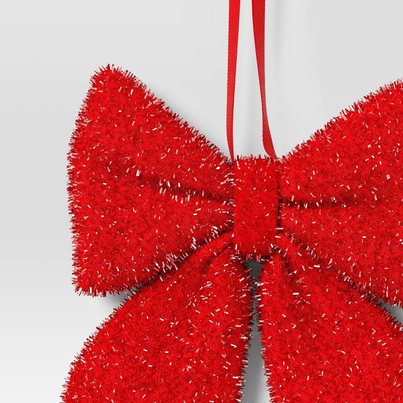 slide 3 of 3, 6.5" Christmas Tinsel Bow Ornament Red - Wondershop™, 1 ct