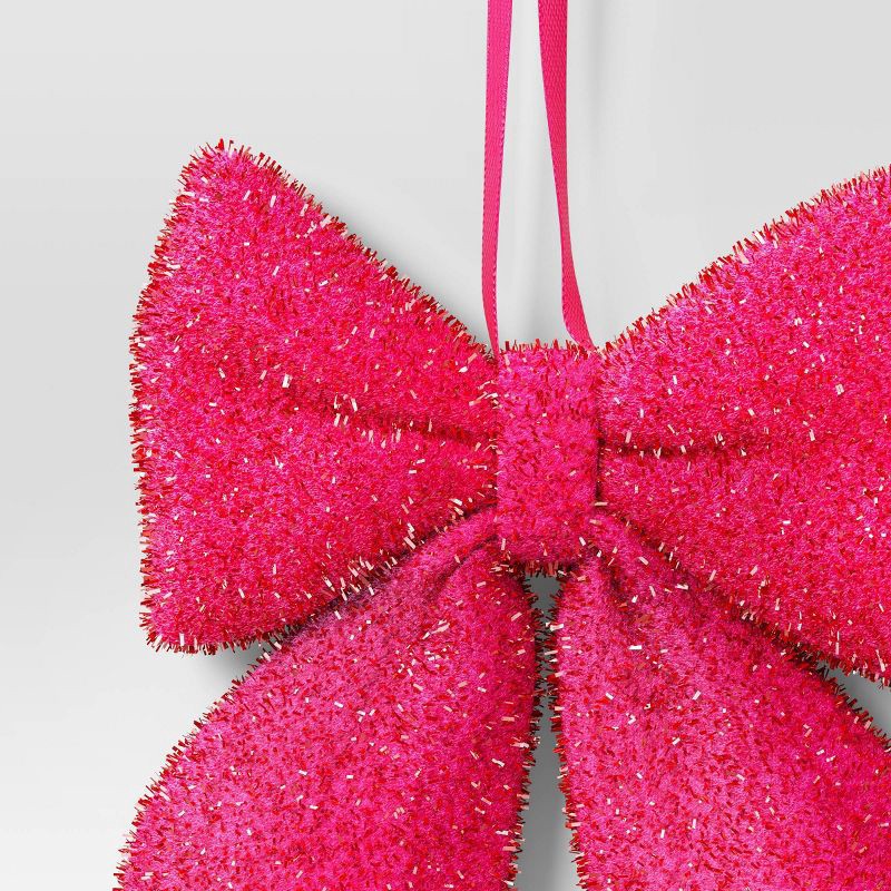 slide 3 of 3, 6.5" Christmas Tinsel Bow Ornament Hot Pink - Wondershop™, 1 ct