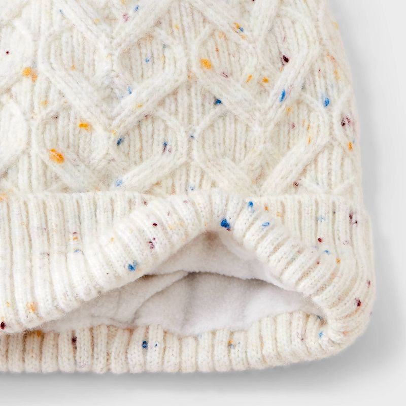 slide 2 of 3, Toddler Girls' Heart Cable Knit Beanie With Pom - Cat & Jack™ Cream 12-24M, 1 ct