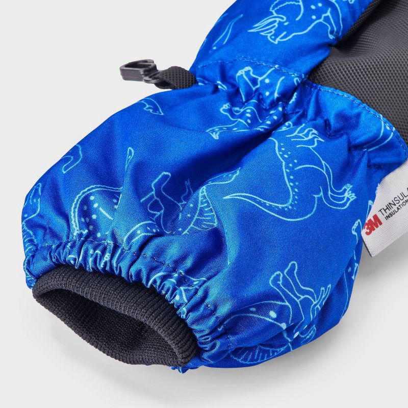 slide 3 of 3, Toddler Boys' Dinosaur Printed Extended Wrist Mittens - Cat & Jack™ Blue 12-24M, 1 ct