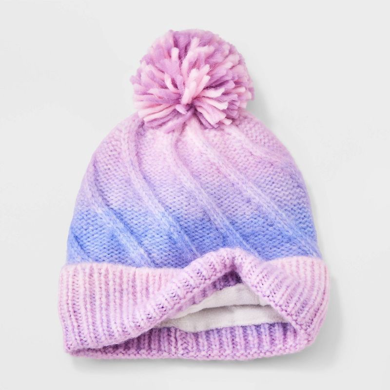 slide 2 of 3, Toddler Girls' Knitted Cable Ombre Striped Beanies - Cat & Jack™ Pink/Purple 12-24M, 1 ct
