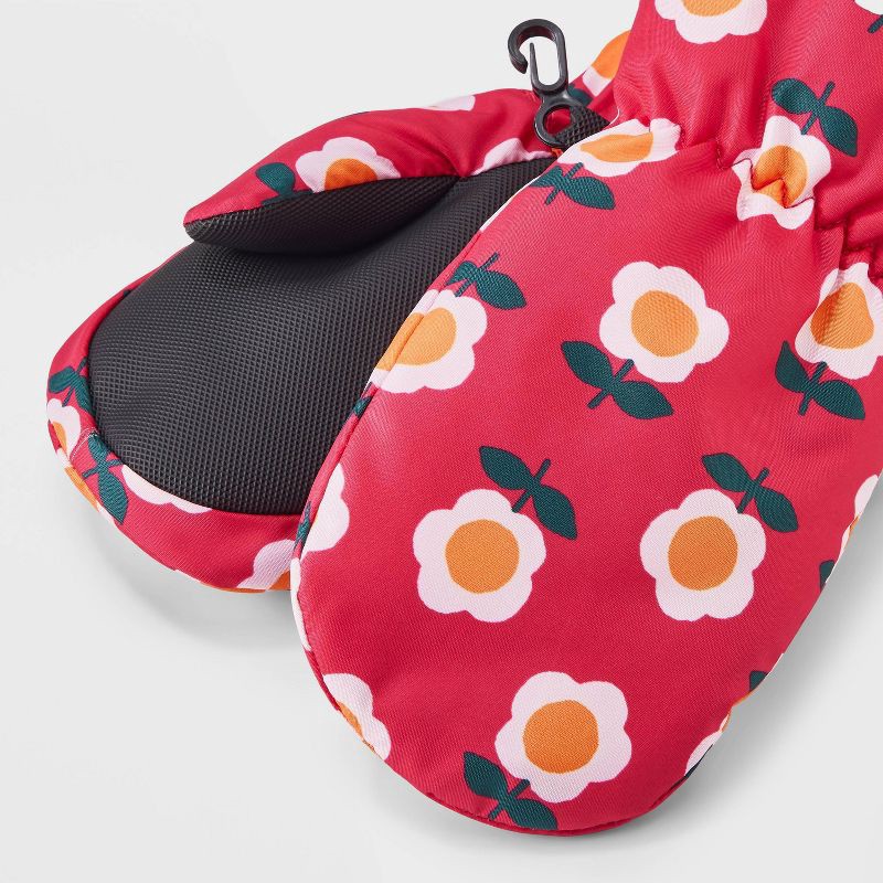 slide 2 of 3, Toddler Girls' Floral Printed Extended Wrist Mittens - Cat & Jack™ Pink 12-24 M, 1 ct