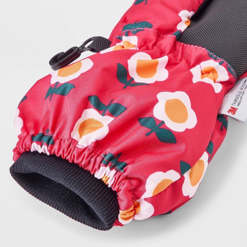 slide 3 of 3, Toddler Girls' Floral Printed Extended Wrist Mittens - Cat & Jack™ Pink 12-24 M, 1 ct