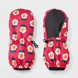 Toddler Girls' Floral Printed Extended Wrist Mittens - Cat & Jack™ Pink 2T-5T