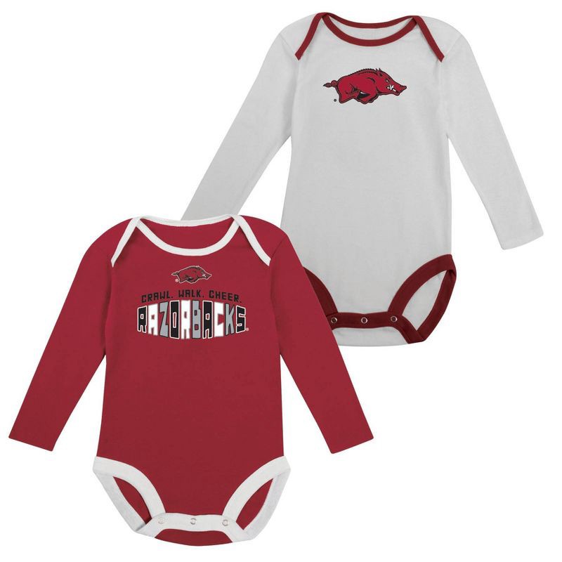 slide 5 of 5, NCAA Arkansas Razorbacks Infant Boys' 2pk Long Sleeve Bodysuit - 6-9M, 2 ct