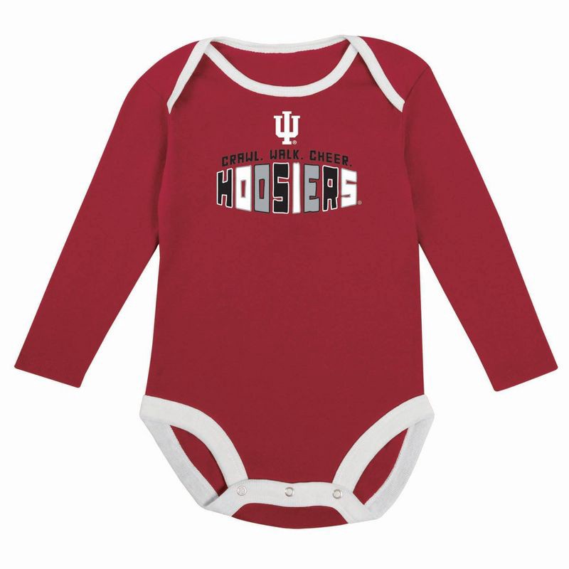 slide 3 of 5, NCAA Indiana Hoosiers Infant Boys' 2pk Long Sleeve Bodysuit - 0-3M, 2 ct