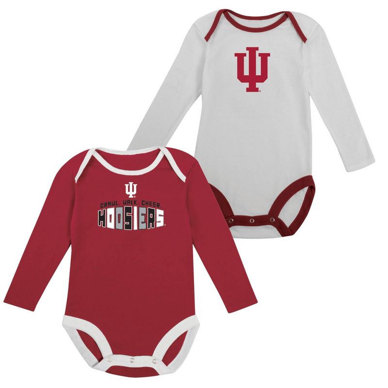 slide 5 of 5, NCAA Indiana Hoosiers Infant Boys' 2pk Long Sleeve Bodysuit - 0-3M, 2 ct