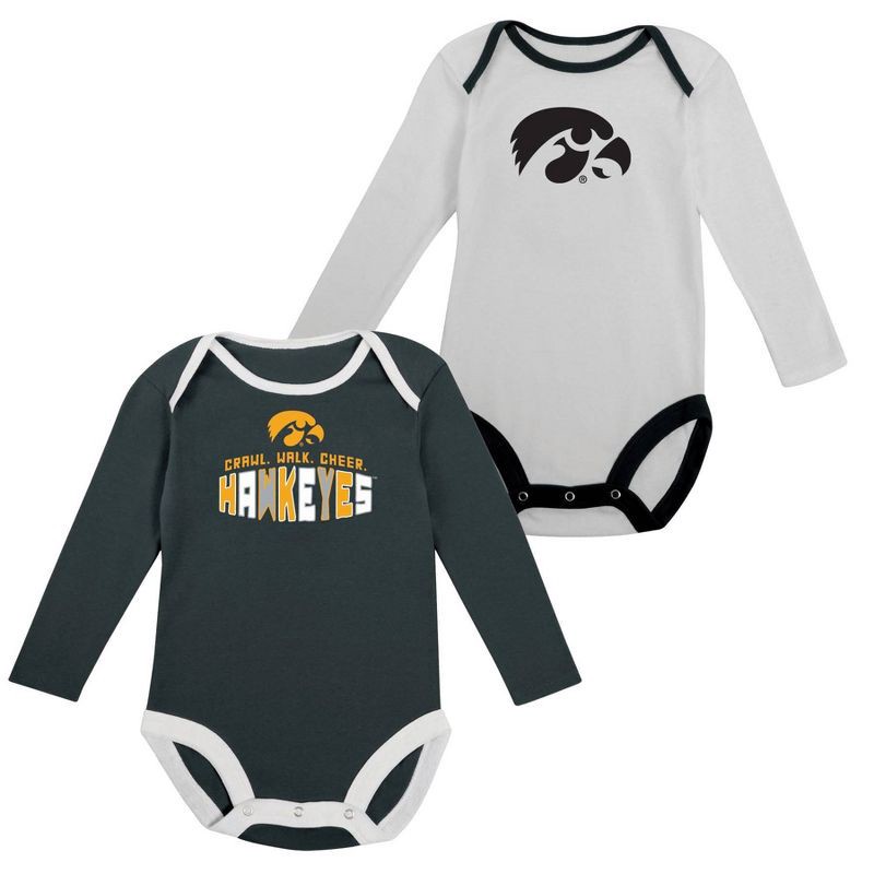 slide 5 of 5, NCAA Iowa Hawkeyes Infant Boys' 2pk Long Sleeve Bodysuit - 0-3M, 2 ct