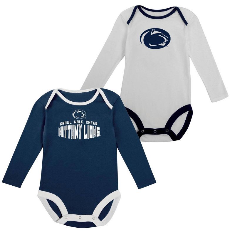 slide 5 of 5, NCAA Penn State Nittany Lions Infant Boys' 2pk Long Sleeve Bodysuit - 6-9M, 2 ct