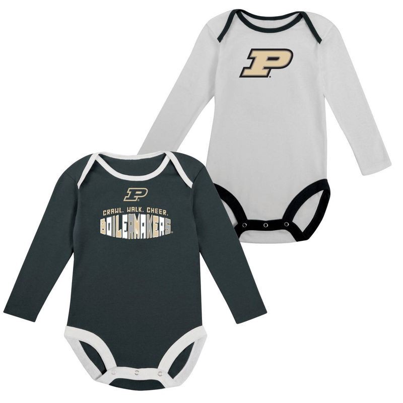 slide 5 of 5, NCAA Purdue Boilermakers Infant Boys' 2pk Long Sleeve Bodysuit - 3-6M: Cotton-Polyester Blend, Adjustable Snap Closure, 2 ct