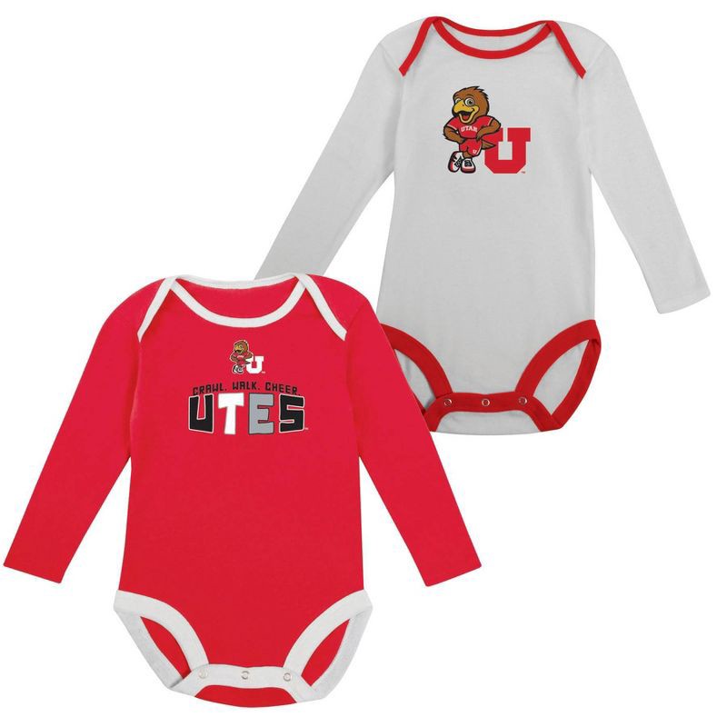 slide 5 of 5, NCAA Utah Utes Infant Boys' 2pk Long Sleeve Bodysuit - 6-9M, 2 ct