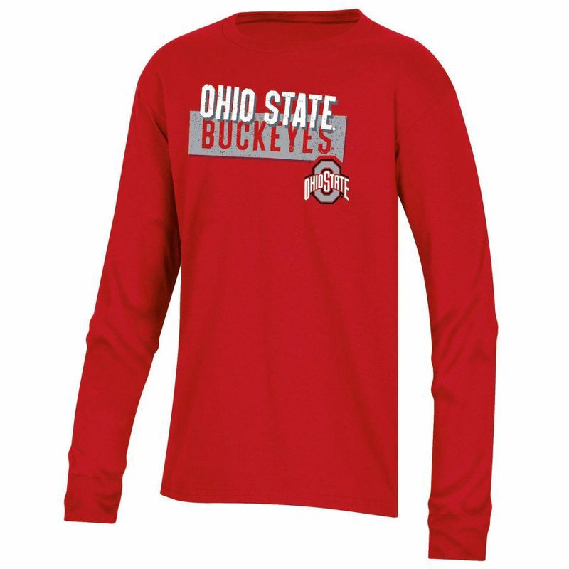 slide 1 of 3, NCAA Ohio State Buckeyes Boys' Long Sleeve T-Shirt - M: Cotton-Polyester Jersey, 1 ct