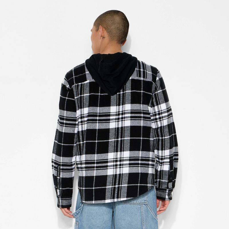 slide 2 of 3, Men's Checked Print Long Sleeve Hooded Flannel Shirt - Original Use™ Black L, 1 ct