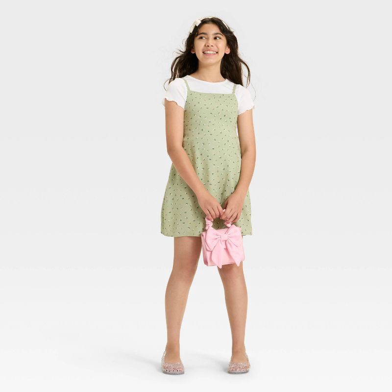 slide 2 of 3, Girls' Short Sleeve Top & Slip Dress - Cat & Jack™ Olive Green XL, 1 ct