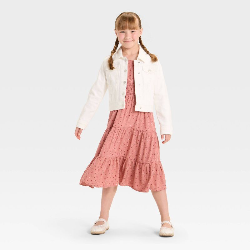 slide 3 of 3, Girls' Sleeveless Woven Floral Midi Dress - Cat & Jack™ Rose Pink L, 1 ct