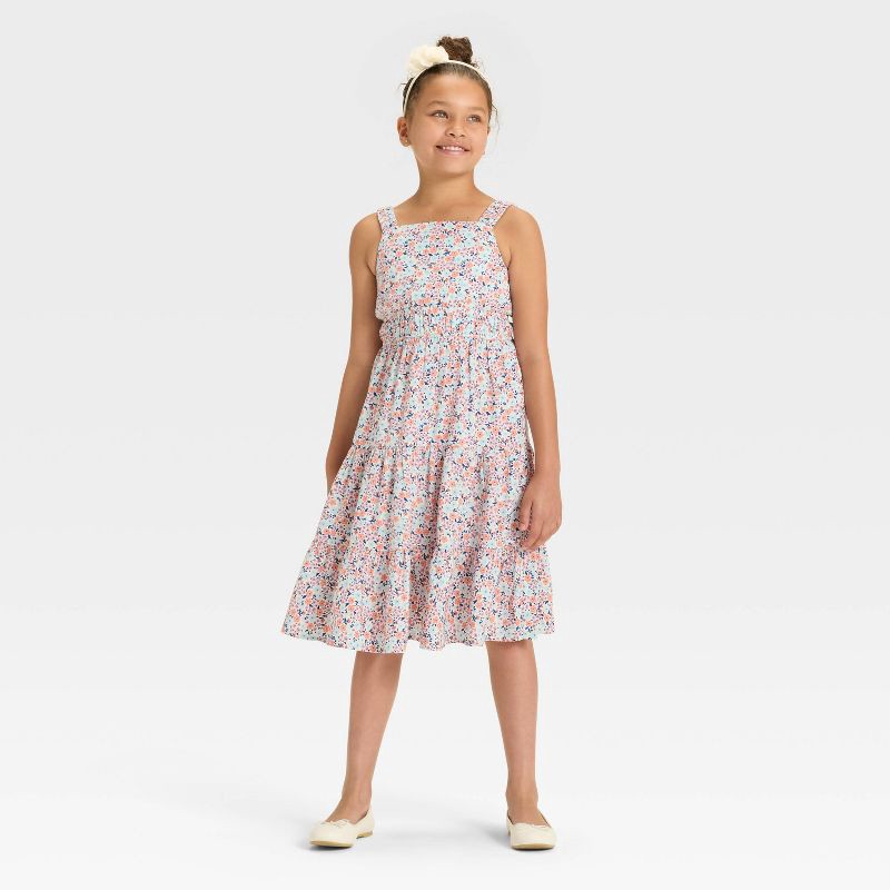 slide 3 of 3, Girls' Sleeveless Woven Floral Midi Dress - Cat & Jack™ Cream XL, 1 ct