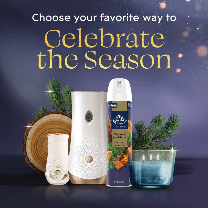 slide 9 of 13, Glade 3 Wick Holiday Scented Christmas Candle for Stocking Stuffers - Embers & Sandalwood - 6.8oz, 6.8 oz