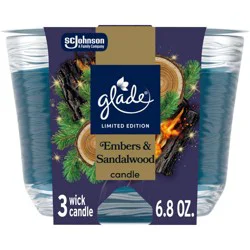 Glade 3 Wick Holiday Scented Christmas Candle for Stocking Stuffers - Embers & Sandalwood - 6.8oz​