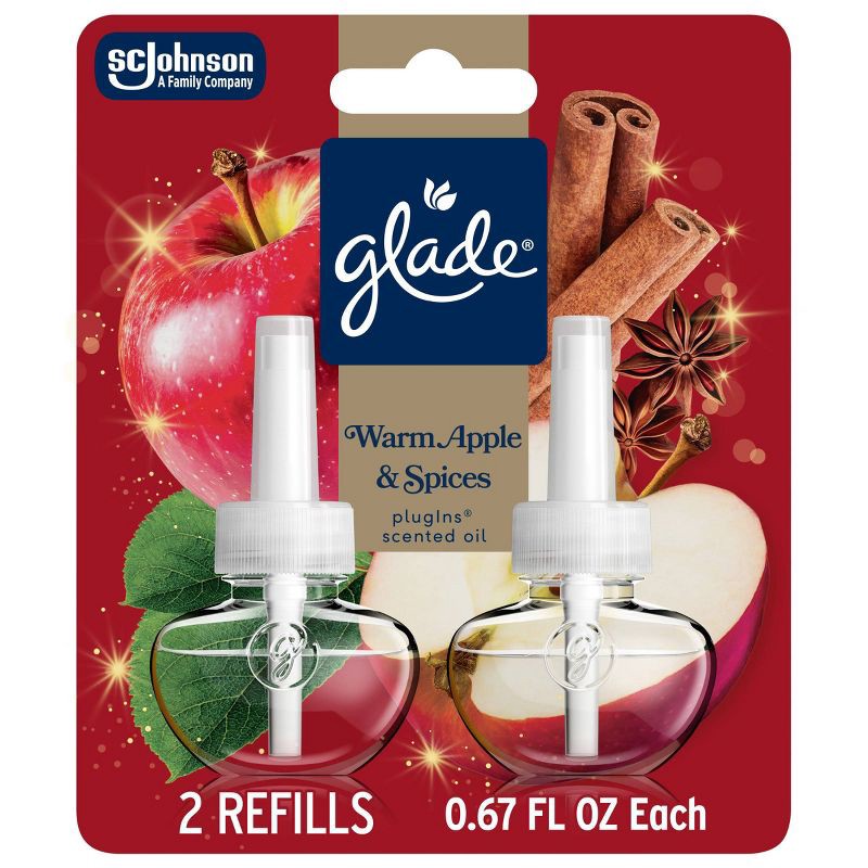 slide 1 of 9, Glade Fall Scented Oil Air Freshener PlugIns Refills - Warm Apple & Spices - 1.34 fl oz/2pk, 1.34 fl oz; 2 ct