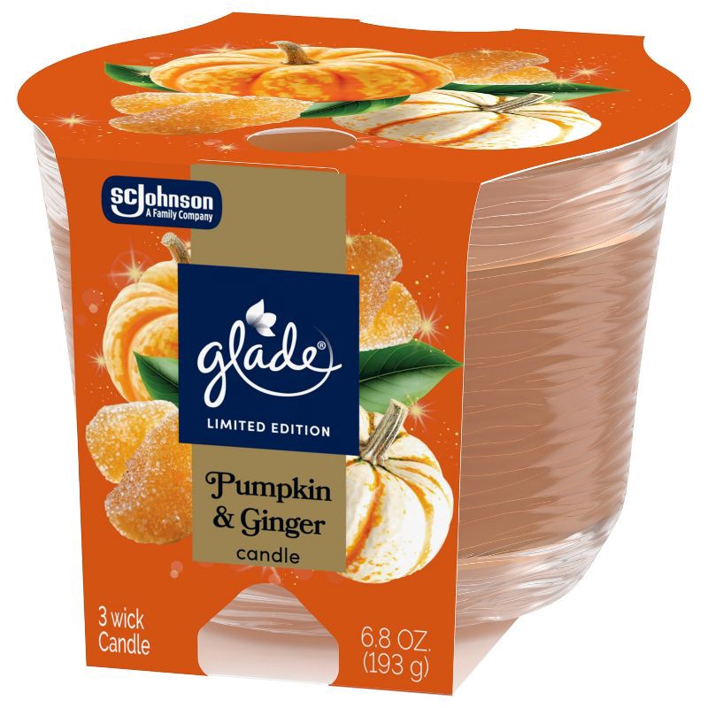 slide 10 of 14, Glade 3 Wick Fall Candle in Glass Jar - Pumpkin & Ginger - 6.8oz, 6.8 oz