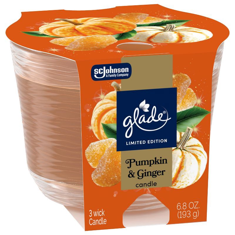 slide 11 of 14, Glade 3 Wick Fall Candle in Glass Jar - Pumpkin & Ginger - 6.8oz, 6.8 oz