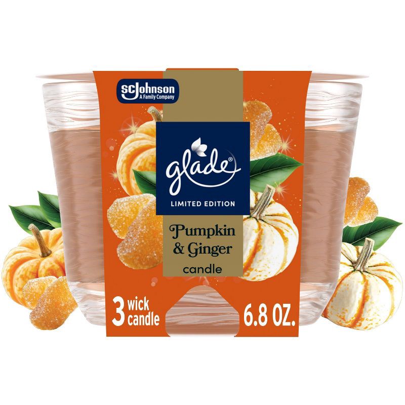 slide 1 of 14, Glade 3 Wick Fall Candle in Glass Jar - Pumpkin & Ginger - 6.8oz, 6.8 oz