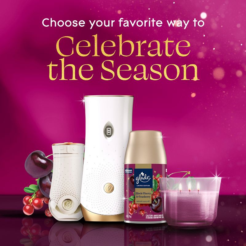 slide 9 of 13, Glade 3 Wick Holiday Scented Christmas Candle for Stocking Stuffers - Black Cherry & Cranberry - 6.8oz​, 6.8 oz