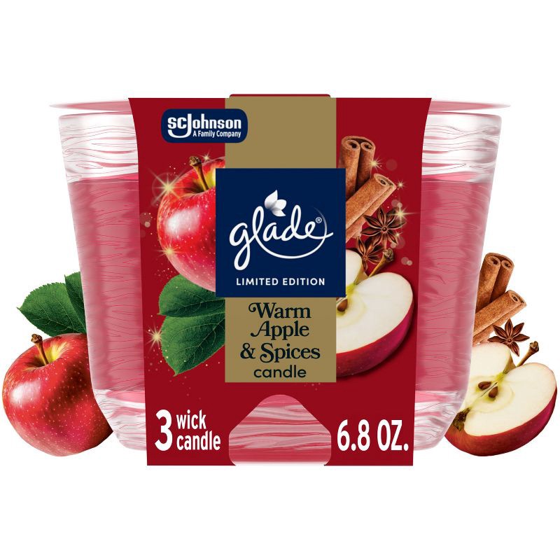 slide 1 of 14, Glade 3 Wick Fall Candle in Glass Jar - Warm Apple & Spices - 6.8oz, 6.8 oz