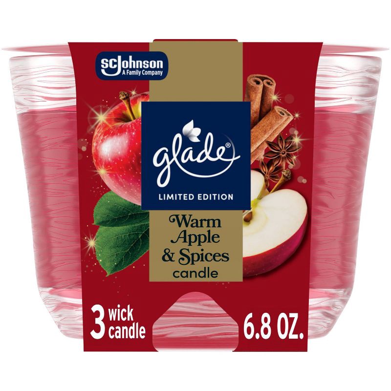 slide 1 of 13, Glade 3 Wick Holiday Scented Holiday Candle for Winter - Warm Apple & Spices - 6.8oz, 6.8 oz