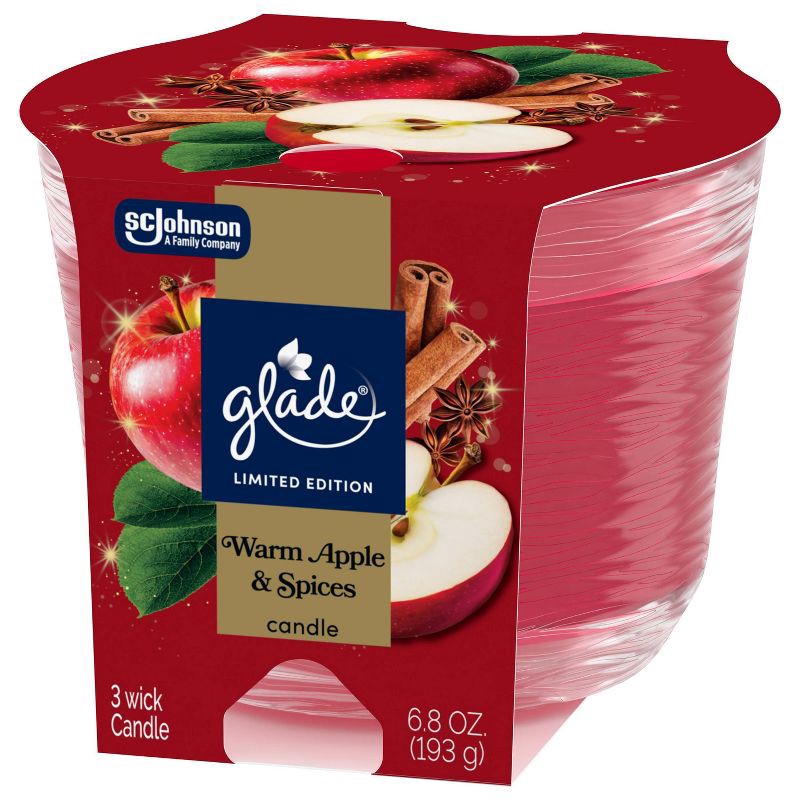 slide 10 of 13, Glade 3 Wick Holiday Scented Christmas Candle for Stocking Stuffers - Warm Apple & Spices - 6.8oz​, 6.8 oz