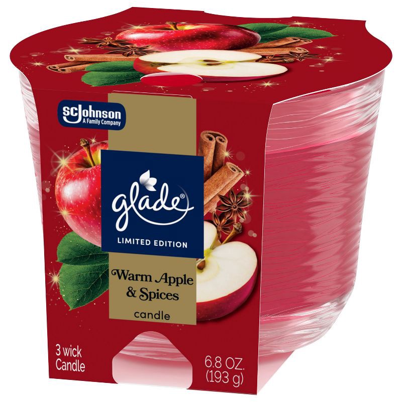 slide 10 of 14, Glade 3 Wick Fall Candle in Glass Jar - Warm Apple & Spices - 6.8oz, 6.8 oz