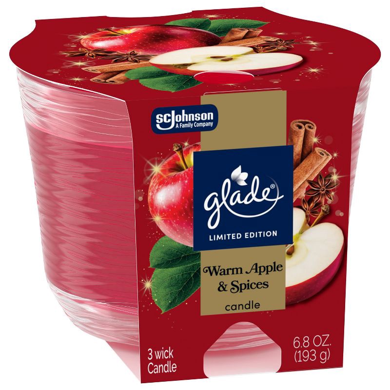 slide 11 of 14, Glade 3 Wick Fall Candle in Glass Jar - Warm Apple & Spices - 6.8oz, 6.8 oz