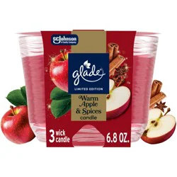 Glade 3 Wick Holiday Scented Christmas Candle for Stocking Stuffers - Warm Apple & Spices - 6.8oz​