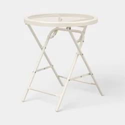 Steel Round Metal Mesh Accent Patio End Table Ivory - Room Essentials™