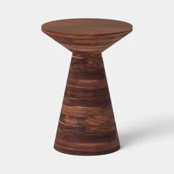 Acacia Wood Round Modern Sculptural Patio End Table Brown - Threshold™