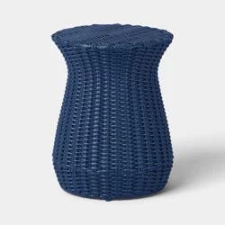 All-Weather Wicker Round Monochromatic Rope Accent Patio End Table Navy - Threshold™