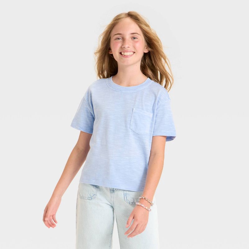 Girls' Short Sleeve Relaxed Fit T-Shirt - Cat & Jack™ Light Blue M