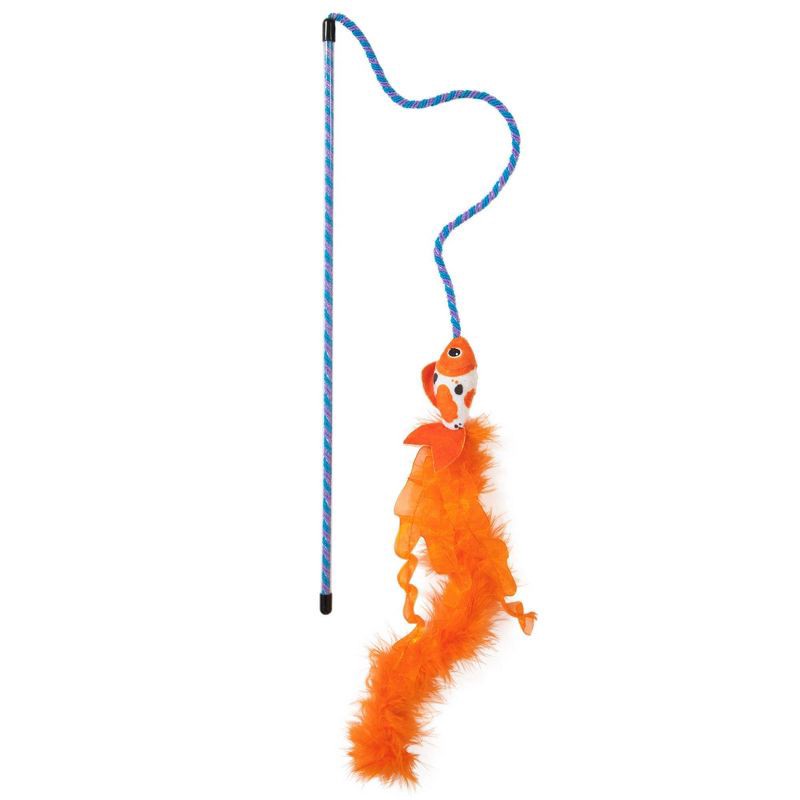 slide 2 of 6, Quirky Kitty Koi Feather Wand Cat Plush Toy - Orange, 1 ct