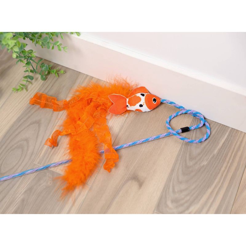 slide 3 of 6, Quirky Kitty Koi Feather Wand Cat Plush Toy - Orange, 1 ct