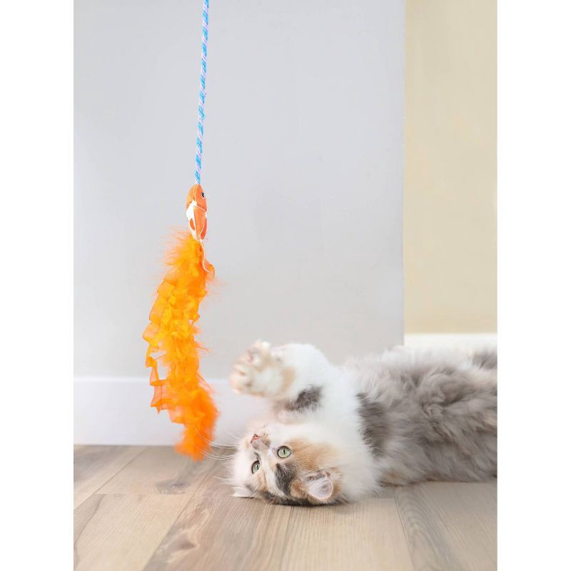 slide 4 of 6, Quirky Kitty Koi Feather Wand Cat Plush Toy - Orange, 1 ct