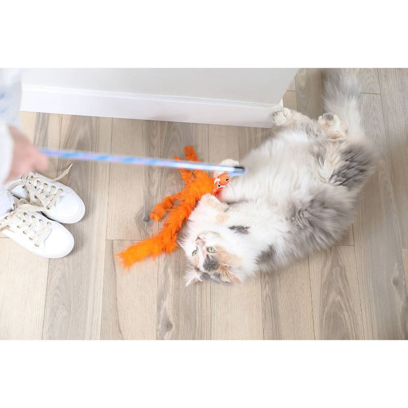 slide 6 of 6, Quirky Kitty Koi Feather Wand Cat Plush Toy - Orange, 1 ct