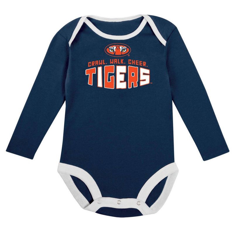 slide 3 of 5, NCAA Auburn Tigers Infant Boys' 2pk Long Sleeve Bodysuit - 3-6M: Cotton-Polyester Blend, Adjustable Snap Closure, 2 ct