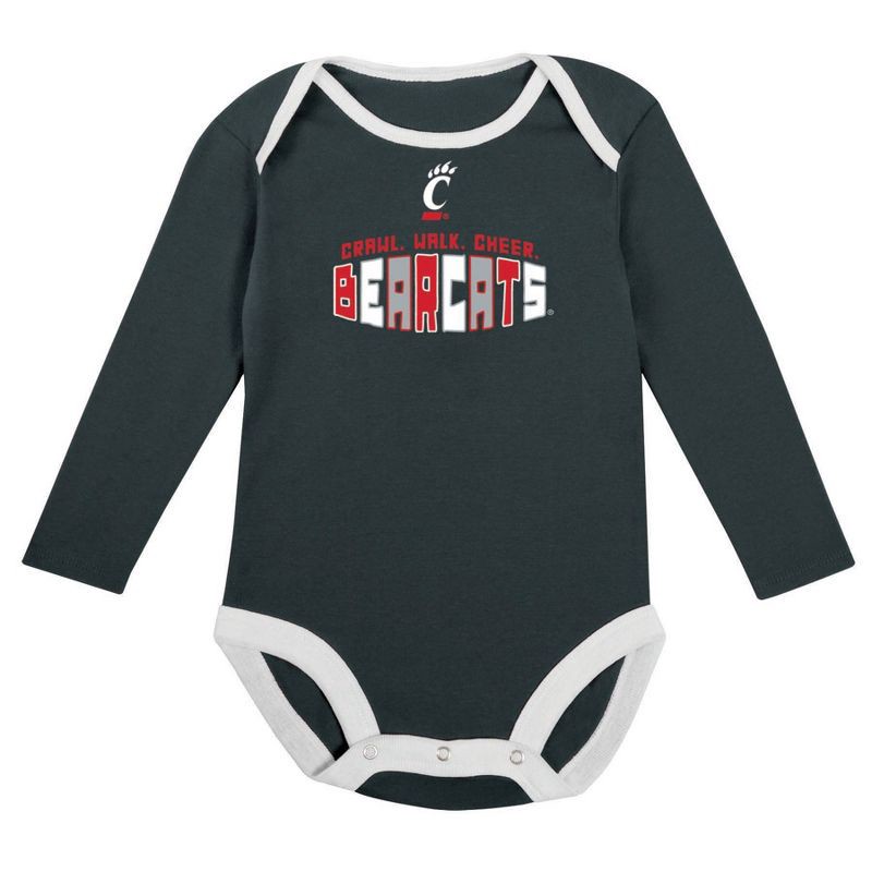 slide 3 of 5, NCAA Cincinnati Bearcats Infant Boys' 2pk Long Sleeve Bodysuit - 3-6M: Cotton-Polyester Blend, Adjustable Snap Closure, 2 ct