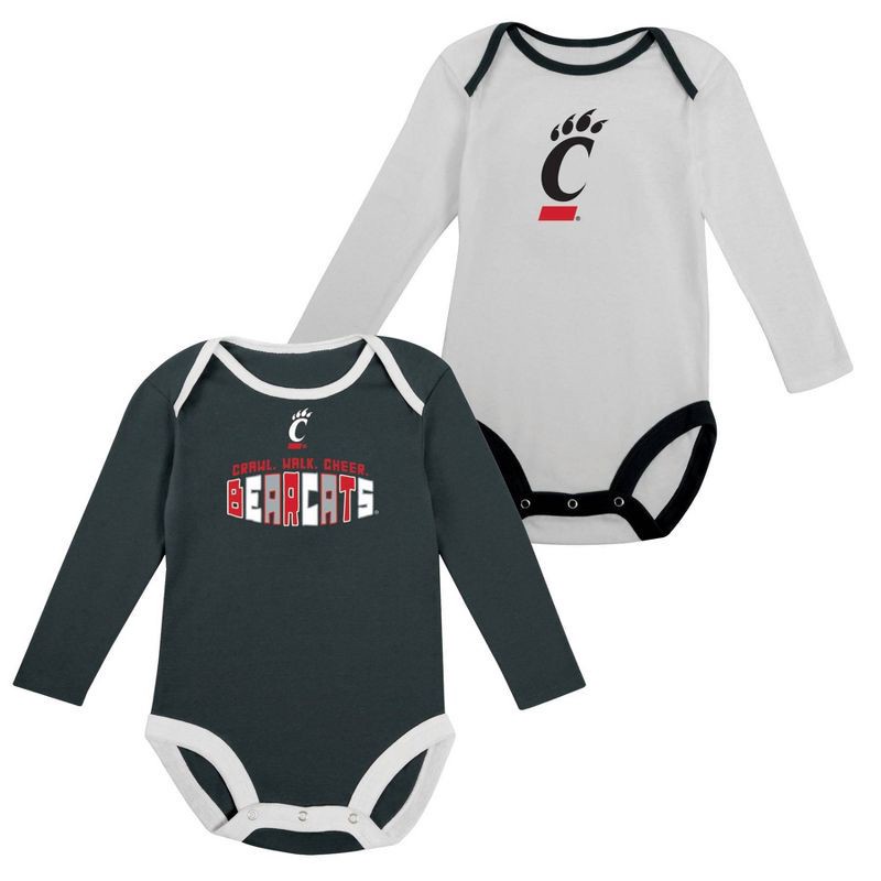 slide 5 of 5, NCAA Cincinnati Bearcats Infant Boys' 2pk Long Sleeve Bodysuit - 3-6M: Cotton-Polyester Blend, Adjustable Snap Closure, 2 ct