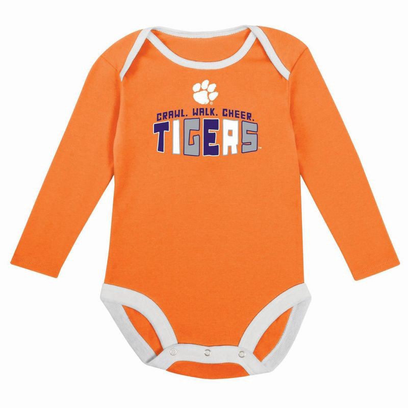 slide 3 of 5, NCAA Clemson Tigers Infant Boys' 2pk Long Sleeve Bodysuit - 3-6M: Cotton-Polyester Blend, Adjustable Snap Closure, 2 ct